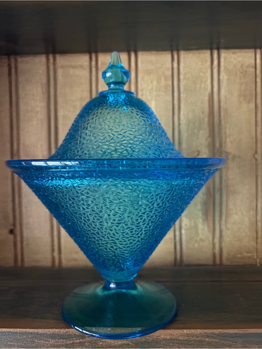 Rare 1920’s Tiffin Glass Co Aqua Blue Brilliancy Pedestal Candy Bowl with Lid